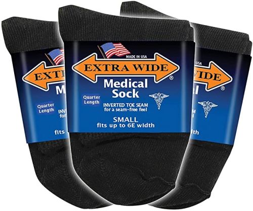 3Pack of Extra Wide Medical Quarter Socks to Size 16 and 6E Widths in 2 Colors USA Made