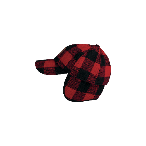 Wool Red Buffalo Plaid Baseball Cap with Earflaps Made in Canada