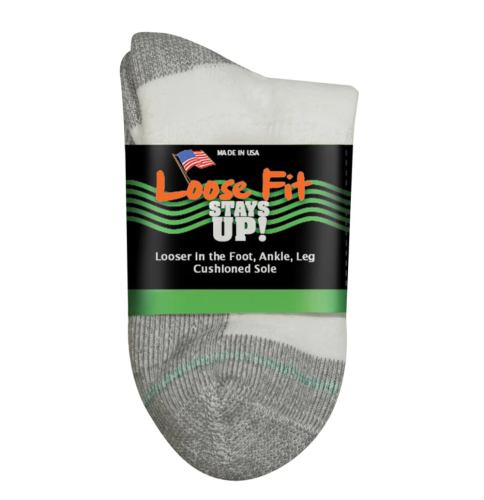 3Pack of Loose Fit Stays Up Casual Quarter Socks to Size 19 in 2 Colors USA Made