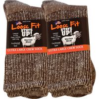 2Pack of Loose Fit Solid Marled Merino Wool Crew Socks to Size 19 in 3 Colors USA Made