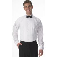 Lay Down Collar Pleated Tuxedo Shirt with Expandable Collar to 6X in White
